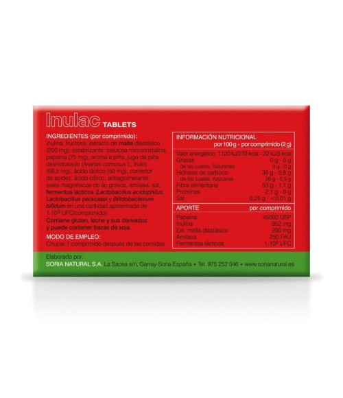 Inulac tablets 30 comprimidos de 2 g Soria Natural