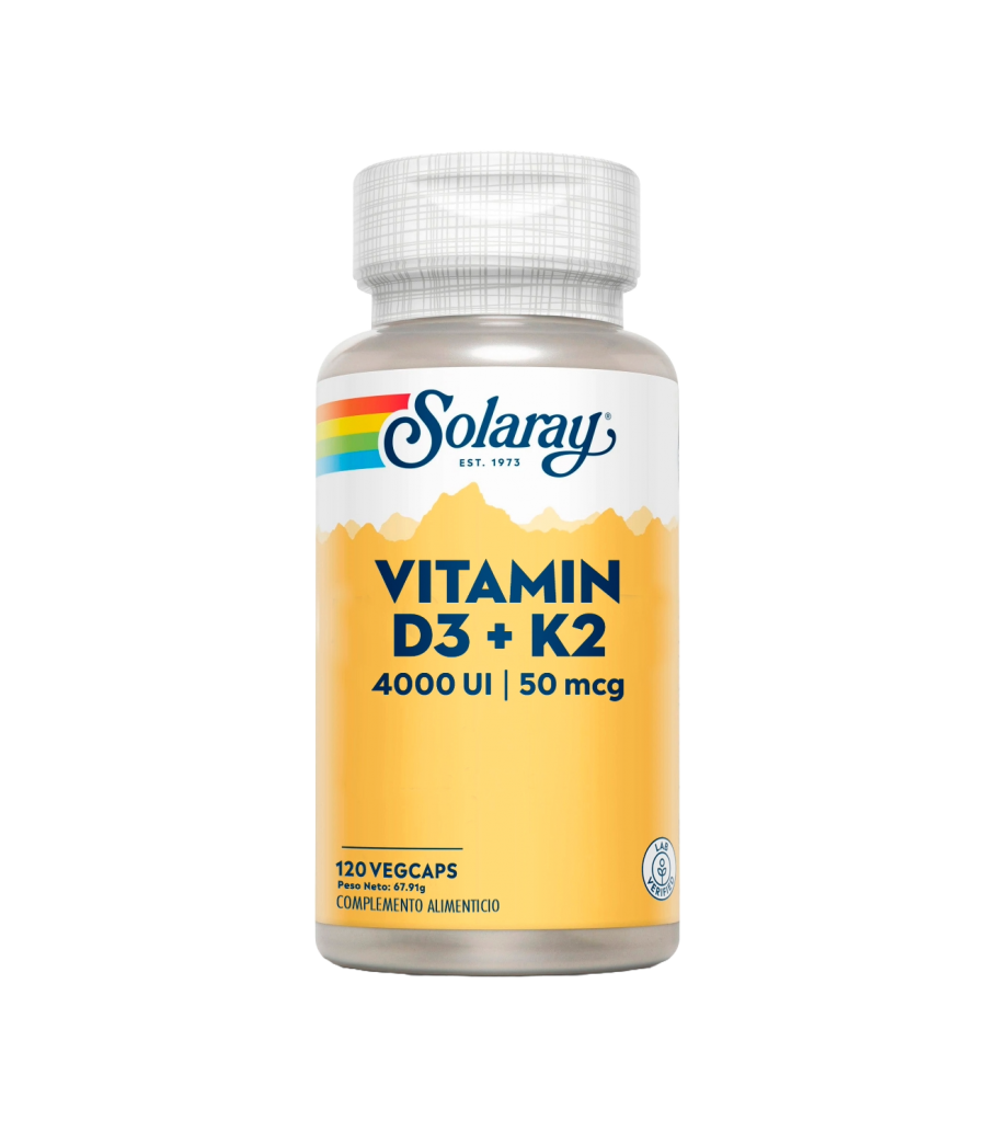 Vitamin D3+K2 (MK-7) 120 VegCaps. - Solaray