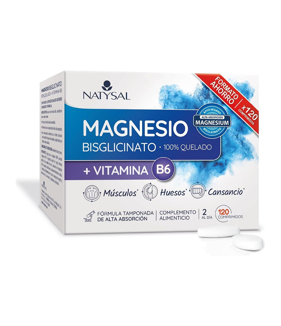 Magnesio Bisglicinato 100% Quelado + Vitamina B6 120 cap. Natysal