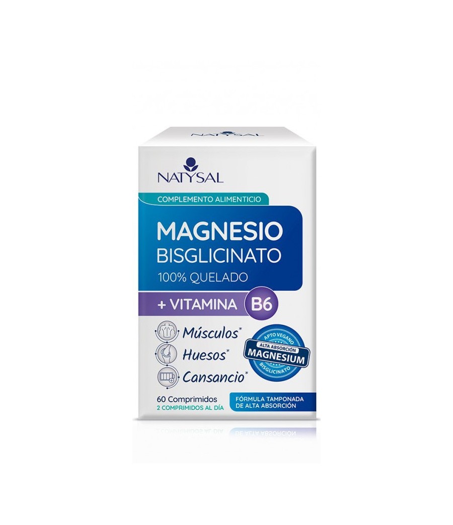 Magnesio Bisglicinato 100% Quelado + Vitamina B6 60 cap. Natysal